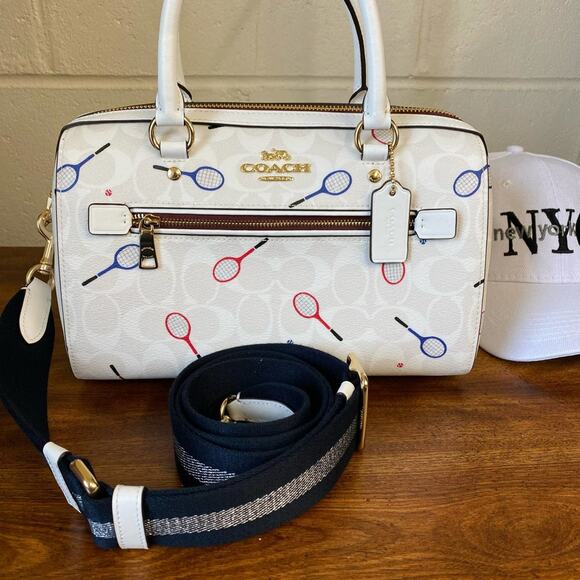 Coach C8285 Rowan Satchel In Signature Canvas With Racquet Print In Chalk Multi - Picture 2 of 10